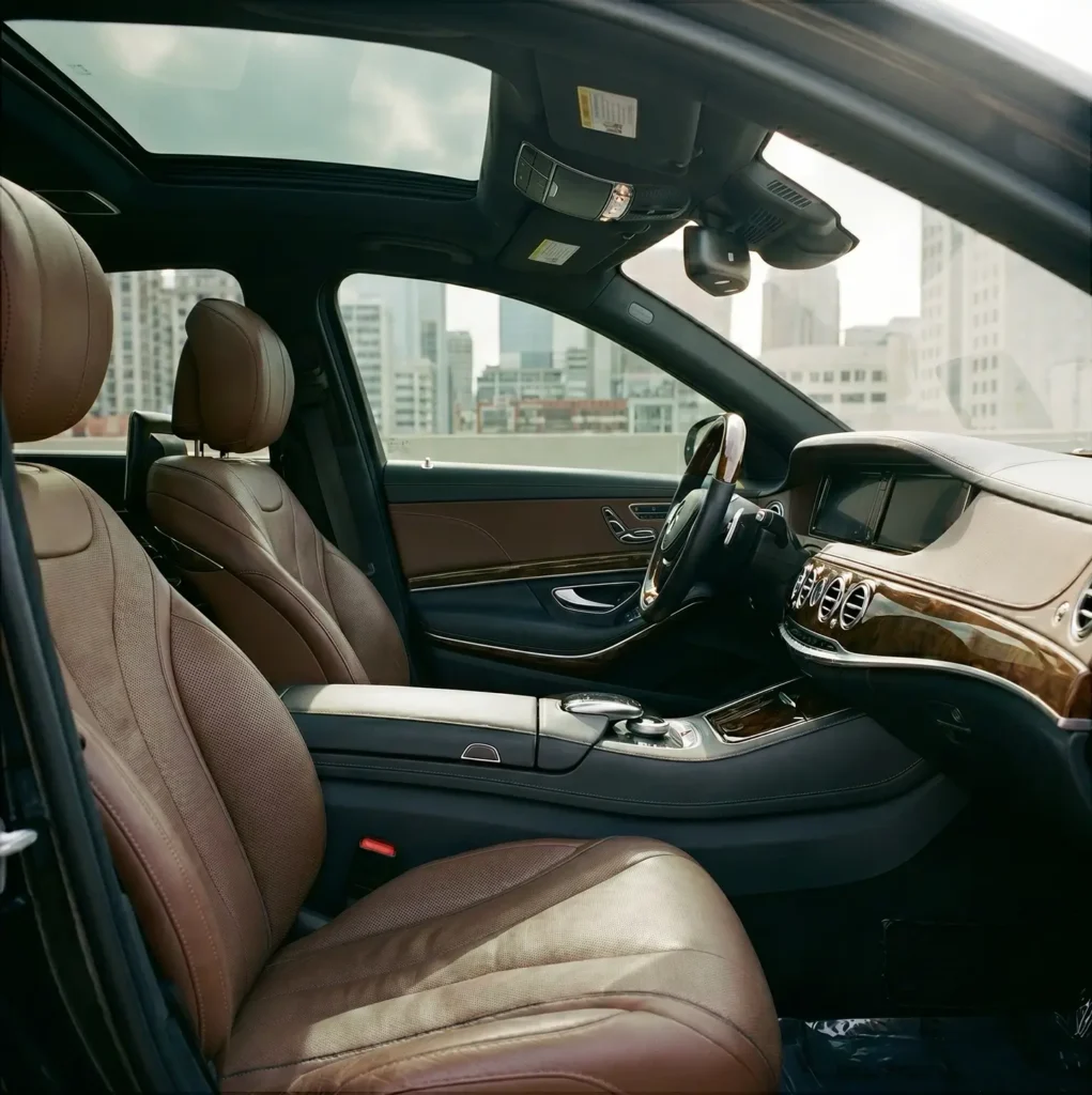 Luxury Mercedes-Benz interior showing heat and UV reduction benefits of professional window tinting in Calgary.